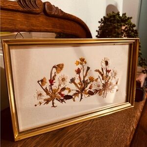 VTG Reichlin Framed Floral Art Pressed Flowers with Gold Frame Switzerland